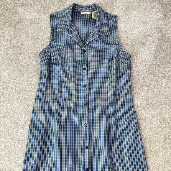 Vintage Faded Glory Women's Blue Plaid Flannel Collared Maxi Dress (Sz L) - Picture 10 of 14